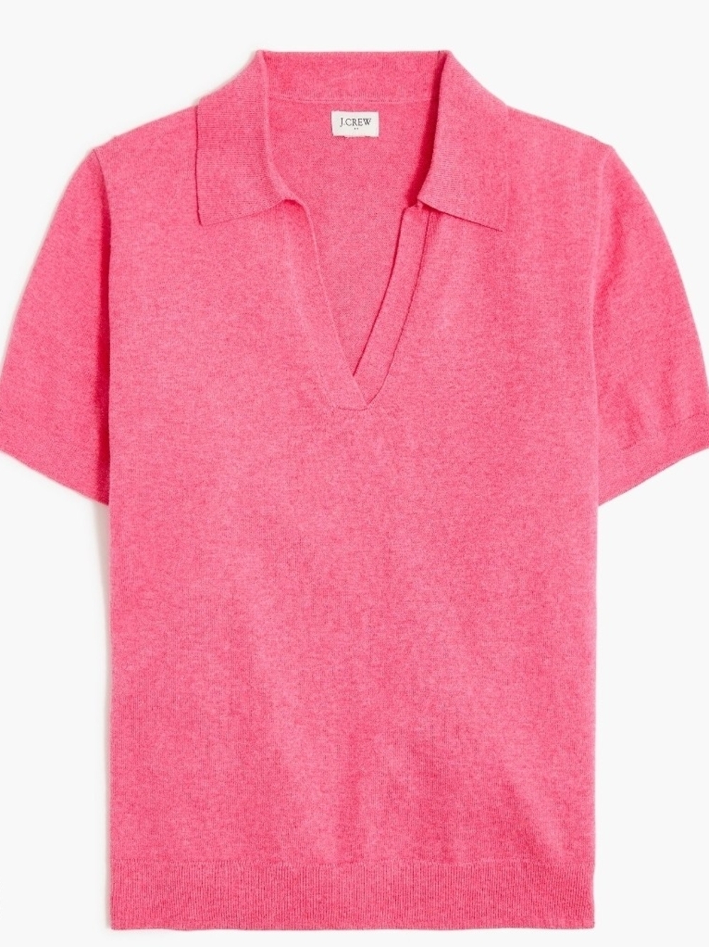 J. Crew Bright Pink Short-Sleeve V-Neck Polo Cashmere Cotton Blend Sz Medium